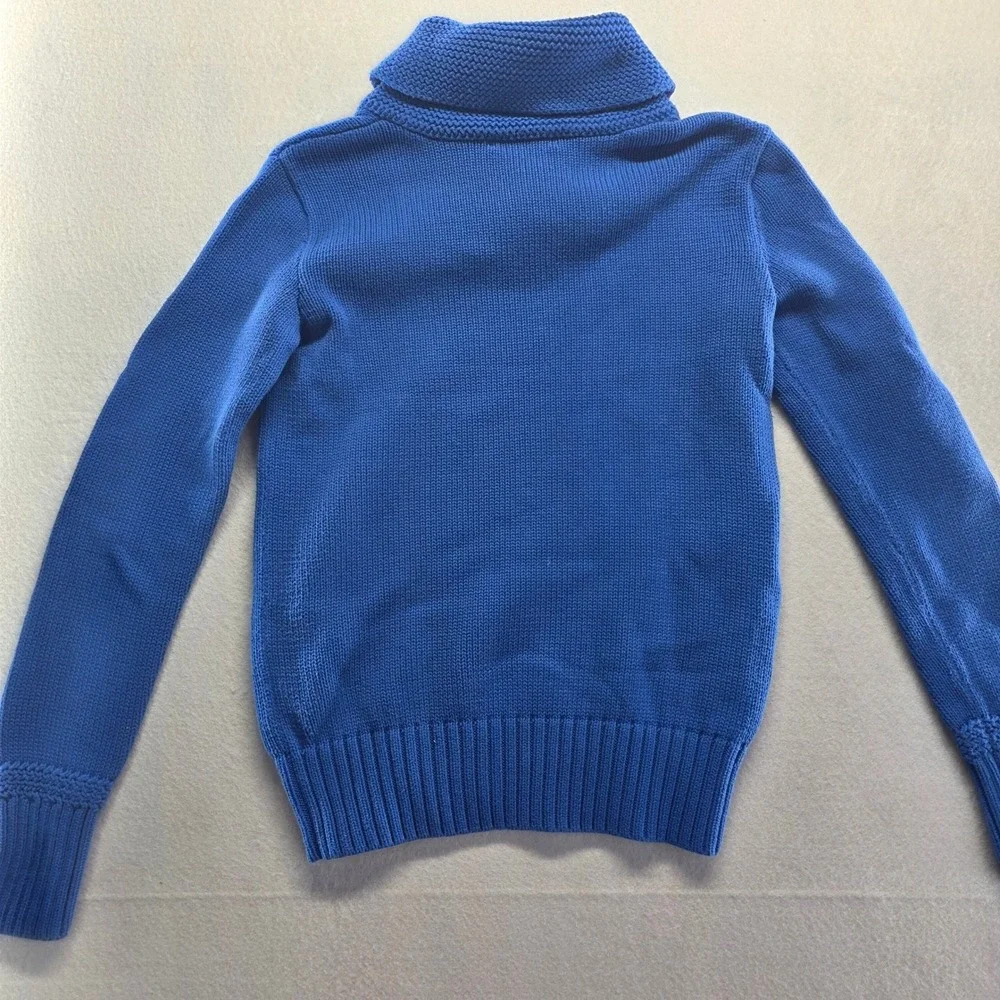 Ralph Lauren Kids Blue Shawl Collar‎ Sweater Cotton Knit Embroidered Pony S/P